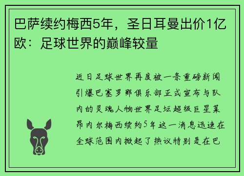巴萨续约梅西5年，圣日耳曼出价1亿欧：足球世界的巅峰较量